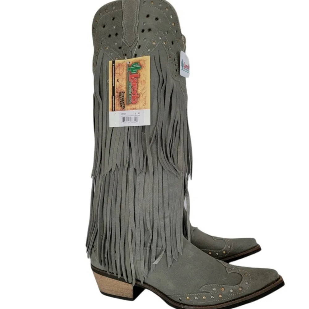 Suede leather fringed zip up in the back pull on boots